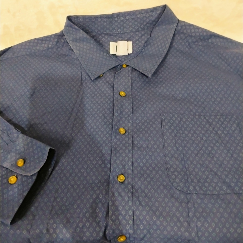 HB Mens 4XL Blue Geometric Print Button Down Shirt Long Sleeve Pocket Classic G